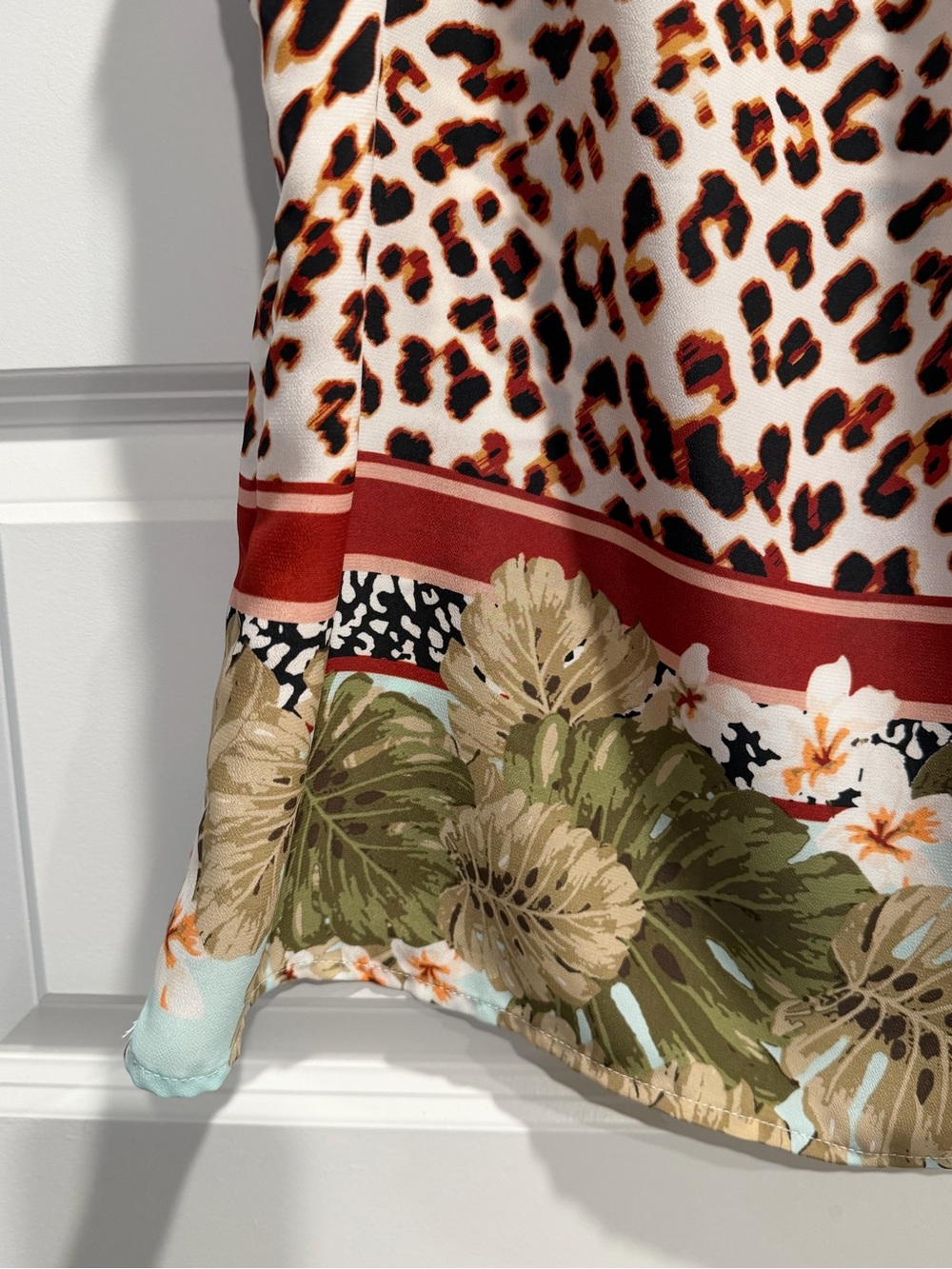 Sleeveless Mixed-Print Leopard & Tropical Border Tank Top - White/Brown